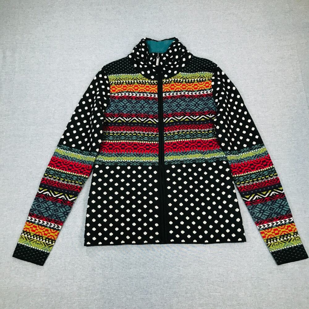 Icelandic Design Womens Small Elsa Full Zip Sweater Polka Dot Fair Isle Wool BA9